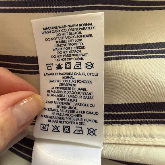 Lands' End Petite XSP 2-4 no iron blue and cream striped button down shirt - Picture 8 of 8